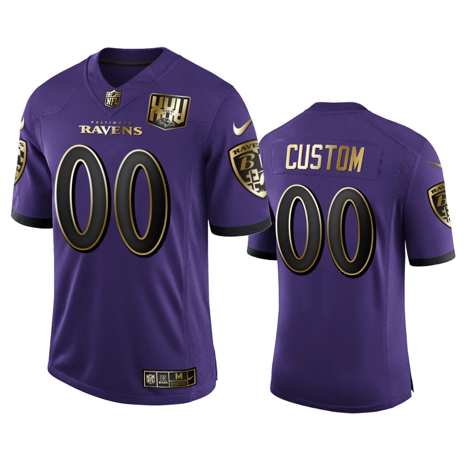 Wholesale Baltimore Ravens Custom Men Nike Purple Team 25th Season Golden Limited NFL Jersey
